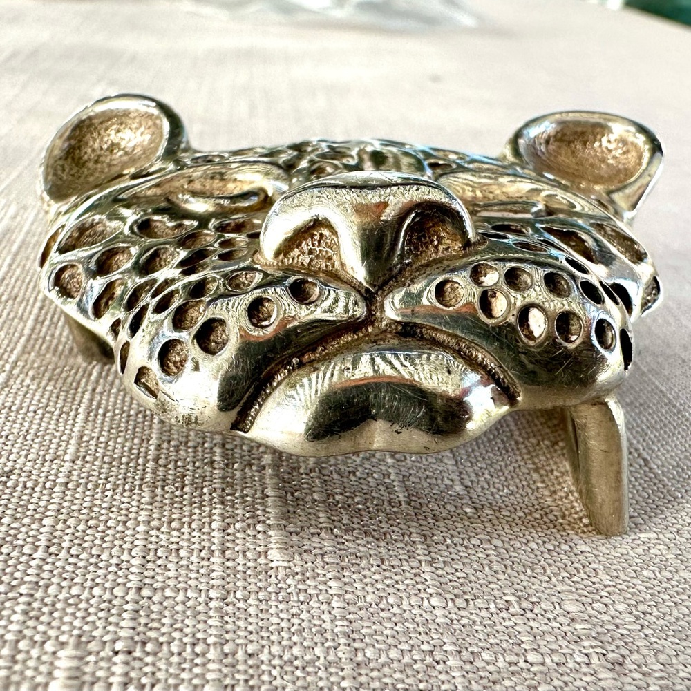 Solid sterling silver leopard face belt buckle be… - image 4